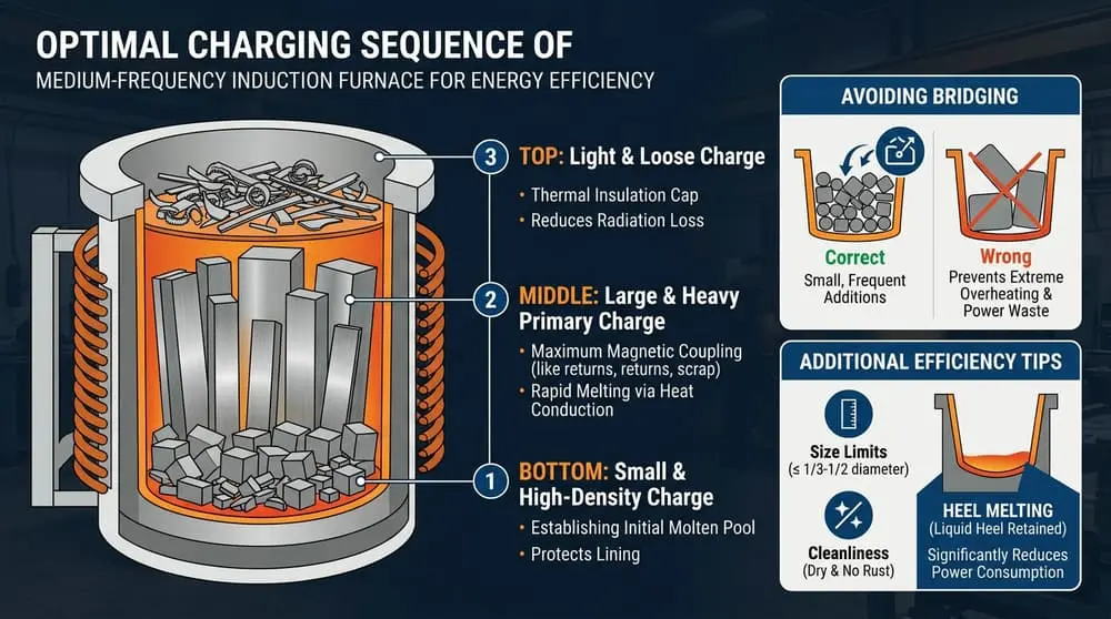 How can the charging sequence of an induction furnace be optimized
